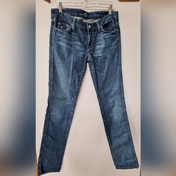 7 for all Mankind Kate Jeans Straight Zip Closure Distressed Womens size 32 - Picture 1 of 8